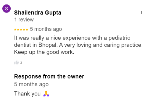 Screenshots of reviews from Google profile for Dr. Sangeeta's pediatric dental clinic.
